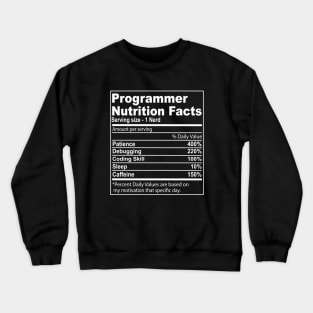 programmer Nutritional Values Funny Nutrition Facts Crewneck Sweatshirt